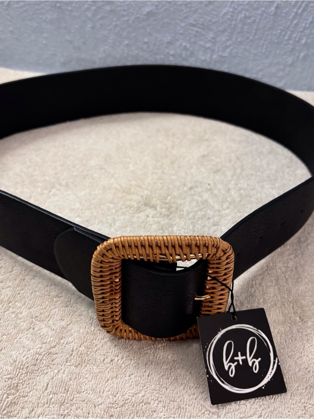 Black Belt with Woven Tan Buckle NEW SZ 34, 9 holes, Hip waist belt first 30,36